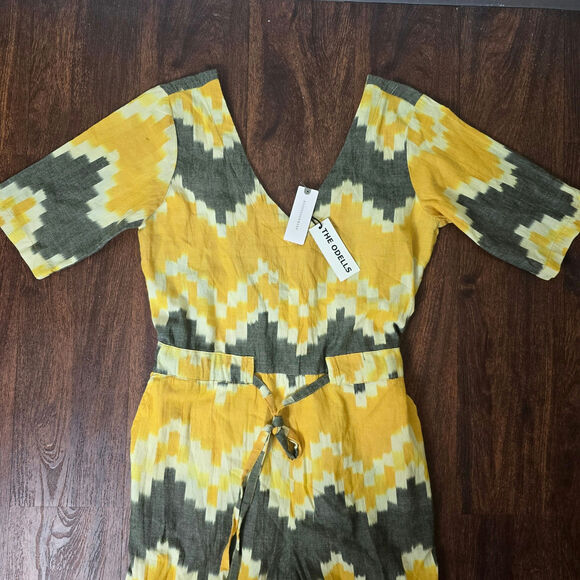 Anthropologie The Odells Bento Jumpsuit Short Sleeve V Neck Chevron NWT XS - Picture 6 of 12